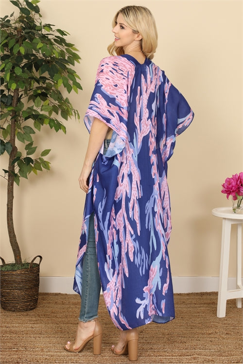 042624 Blue Leaf Crawler Print Kimono Duster One size fit all
