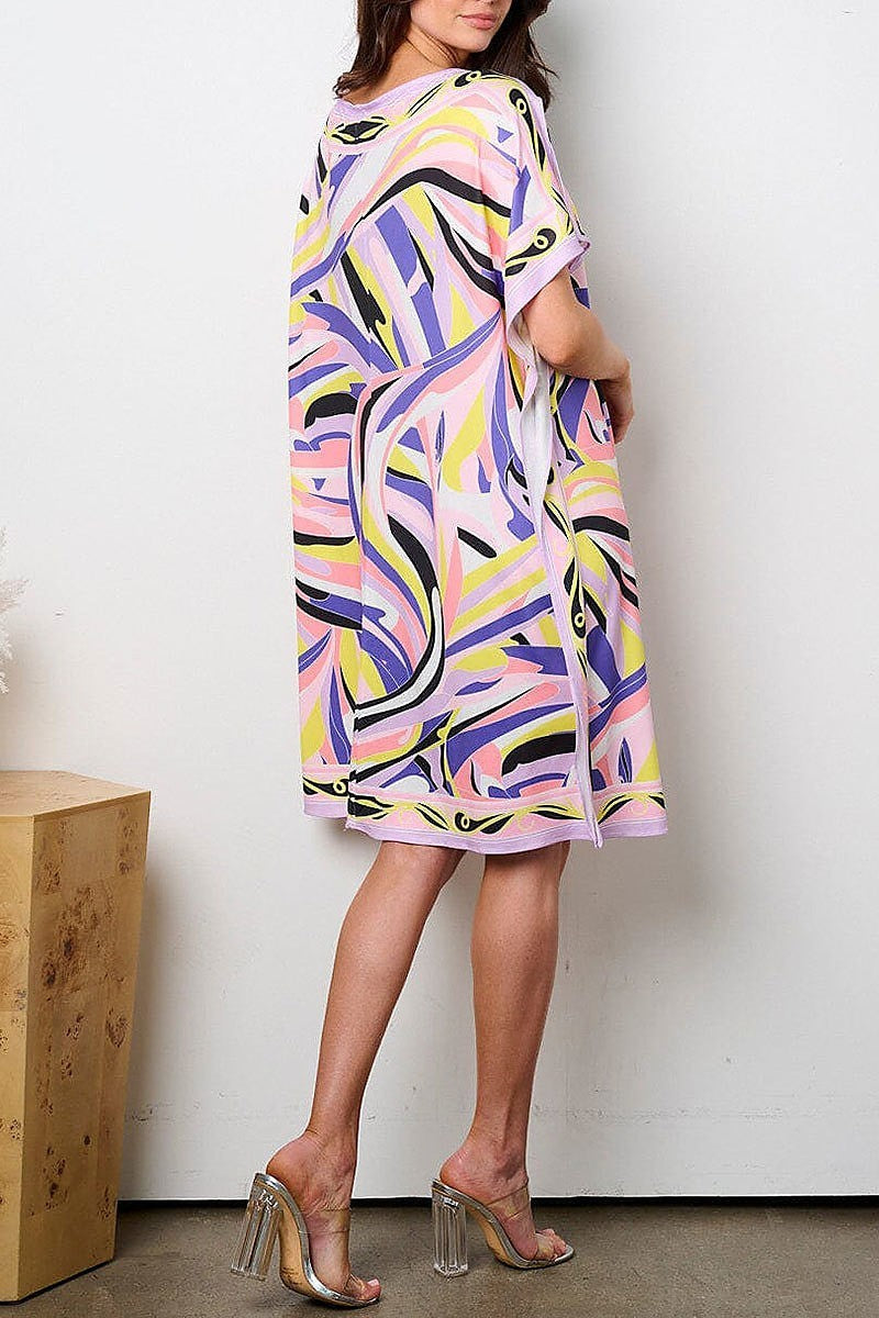 042624 The Purple Multicolor Abstract Print Tunic Dress