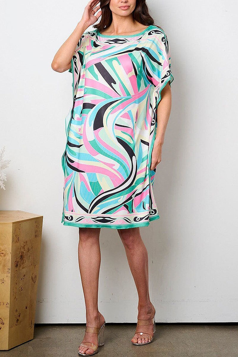 042624 The Green Multicolor Abstract Print Tunic Dress