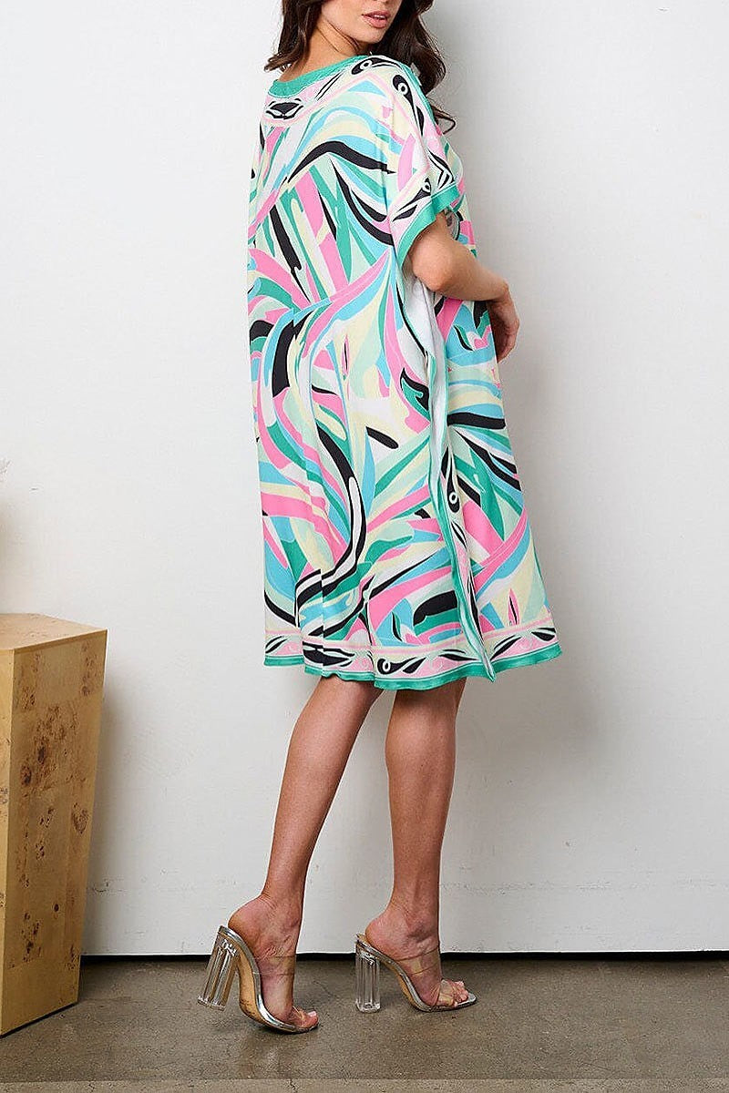 042624 The Green Multicolor Abstract Print Tunic Dress