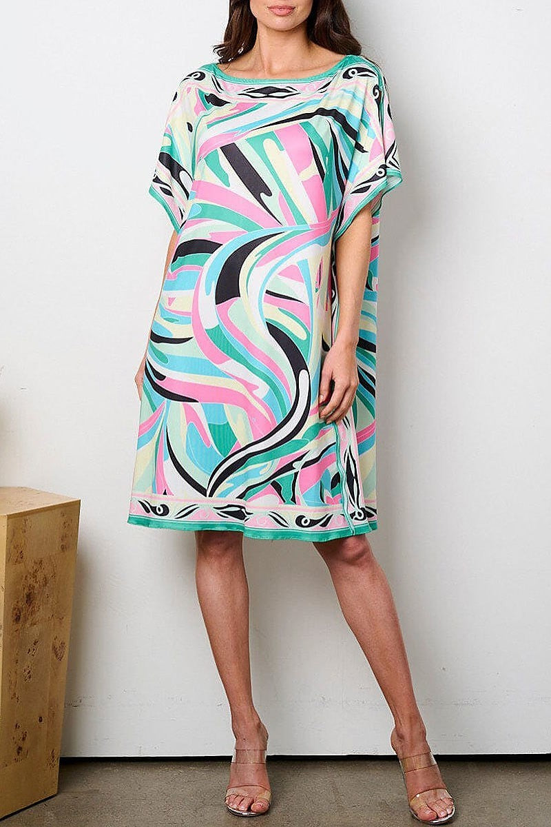 042624 The Green Multicolor Abstract Print Tunic Dress