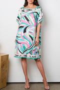 042624 The Green Multicolor Abstract Print Tunic Dress