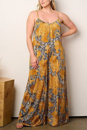 050224 The mustard Print Wide Leg Jumpsuit