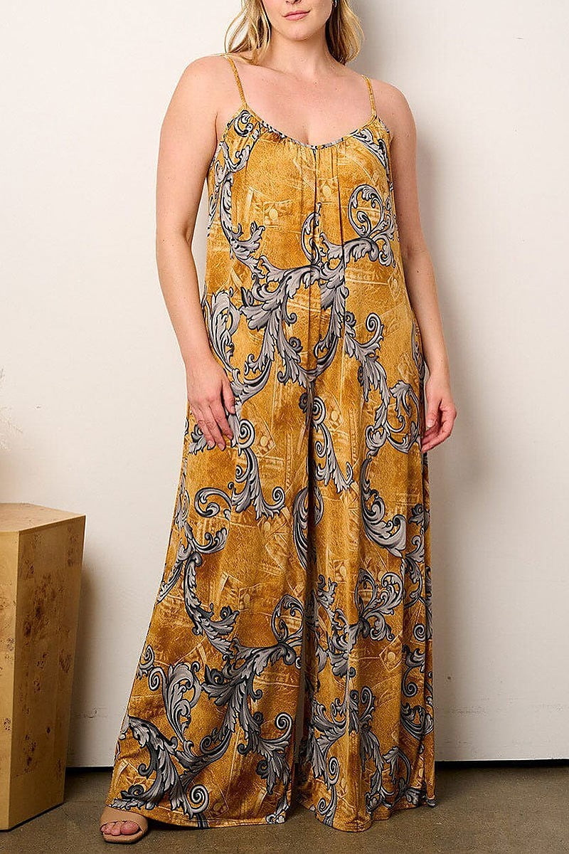 050224 The mustard Print Wide Leg Jumpsuit