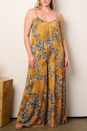 050224 The mustard Print Wide Leg Jumpsuit