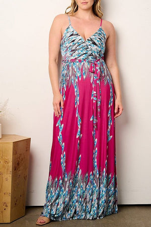 050224 The Blue & Red Print Spaghetti Strap Maxi Dress