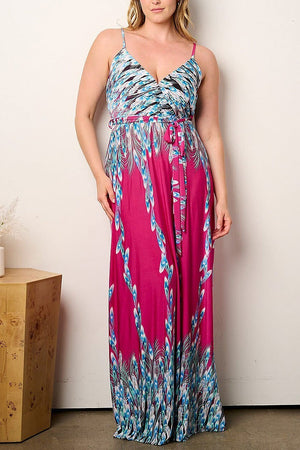 050224 The Blue & Red Print Spaghetti Strap Maxi Dress