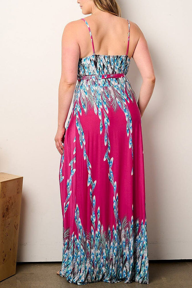 050224 The Blue & Red Print Spaghetti Strap Maxi Dress