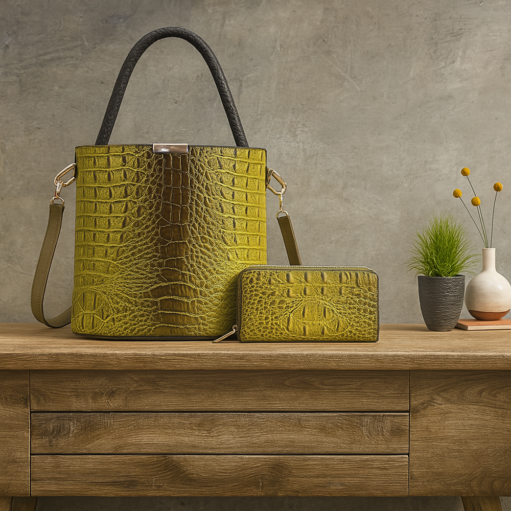 071025 Alligator Skin Satchel & Wallet Set 2 In 1 Quality