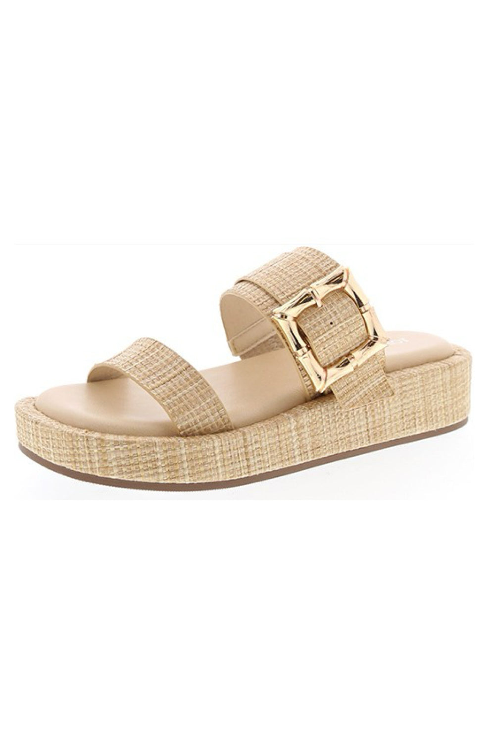 071225 Beige Raiffia Straw Slip On Platform Sandals