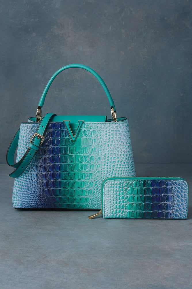 071025  Croc V Emblem Bucket Handbag With Wallet 2in1