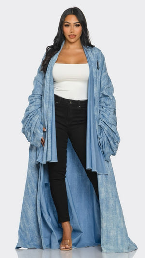 102424 The Extravaganza Long Sleeve Light Denim Duster Coat