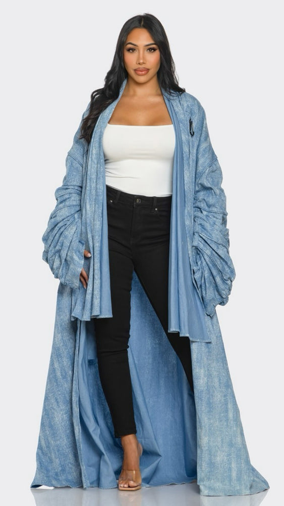 102424 The Extravaganza Long Sleeve Light Denim Duster Coat