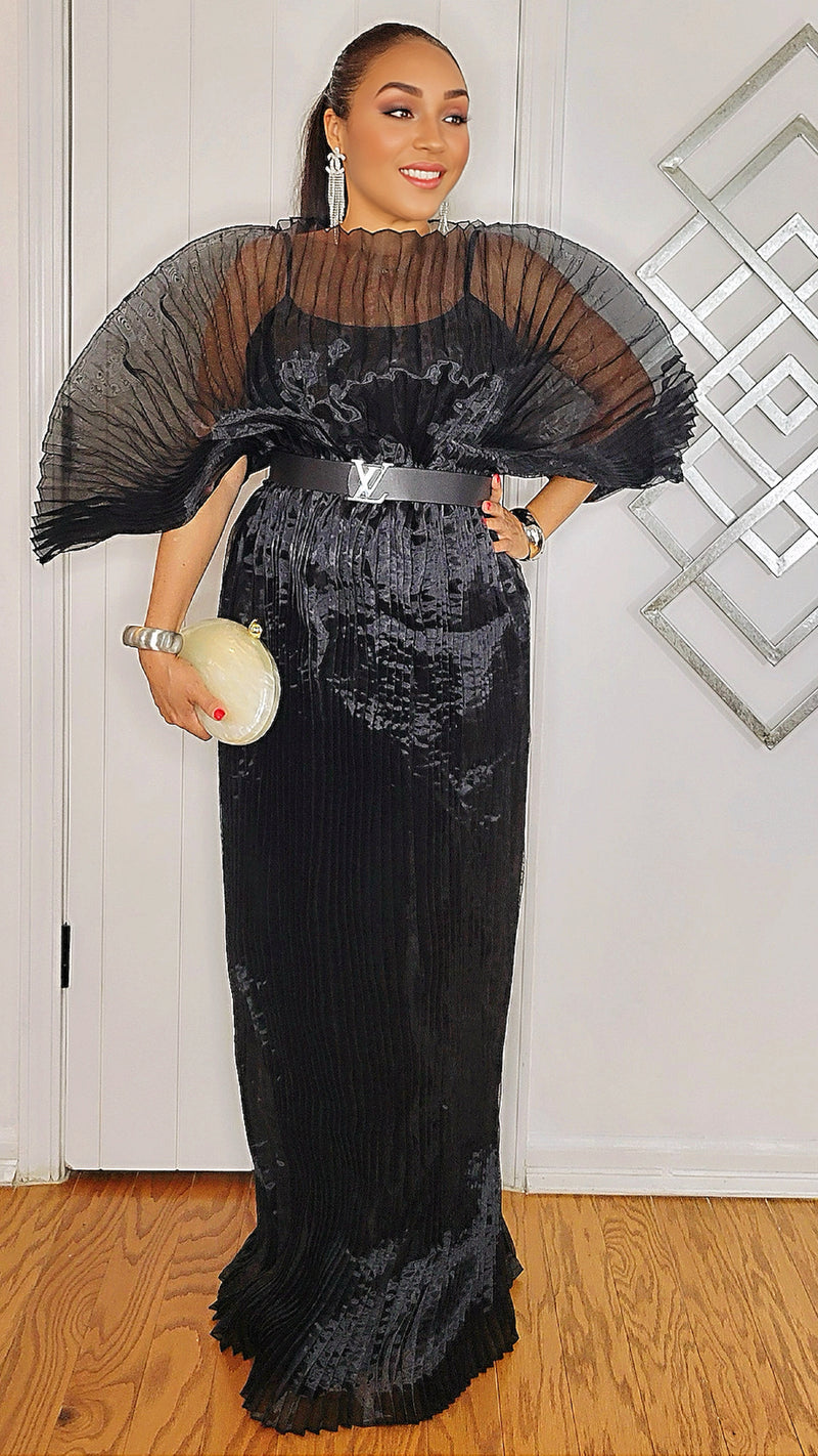 111225  The Black Midnight Goddess Gown with Belt