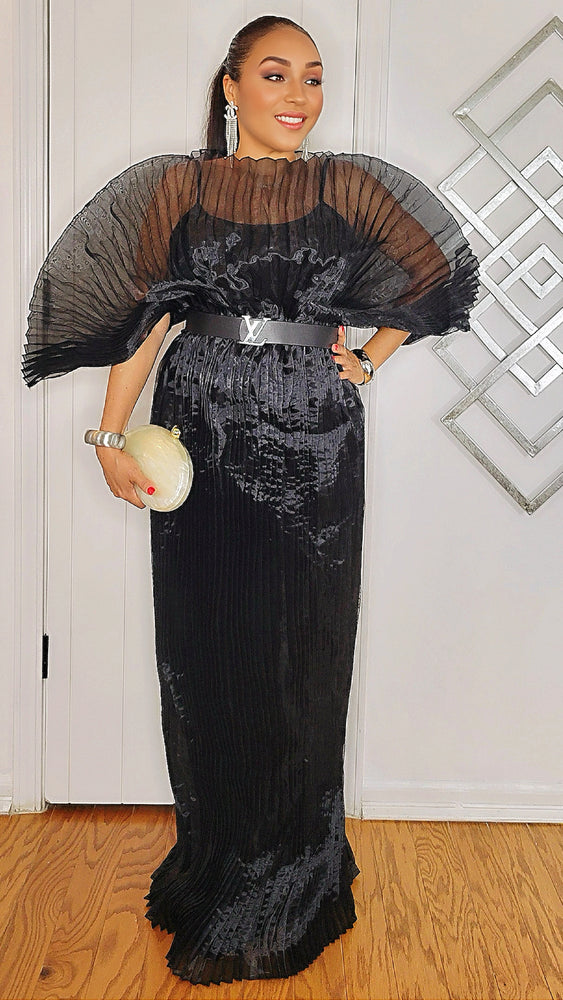 111225  The Black Midnight Goddess Gown with Belt