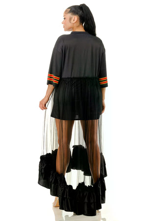 072925 The Jersey Top Ruffle Hem Panel Oversized Dress Top- Black