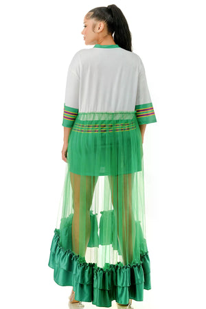 072925 The Jersey Top Ruffle Hem Panel Oversized Dress Top- Green