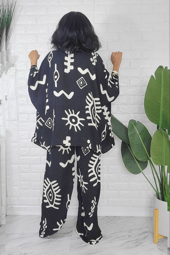 060624 The Black and Ivory African Print Pant and Top Set