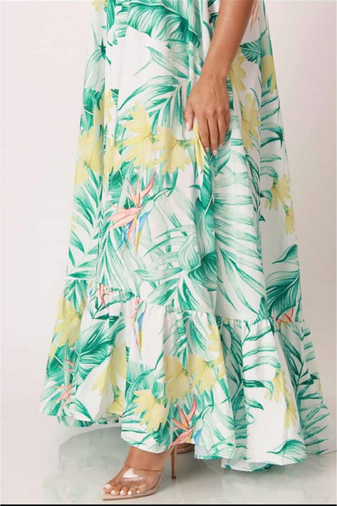 081425 Summer Tropical Printed Sleeveless Maxi Dress One Size Fit