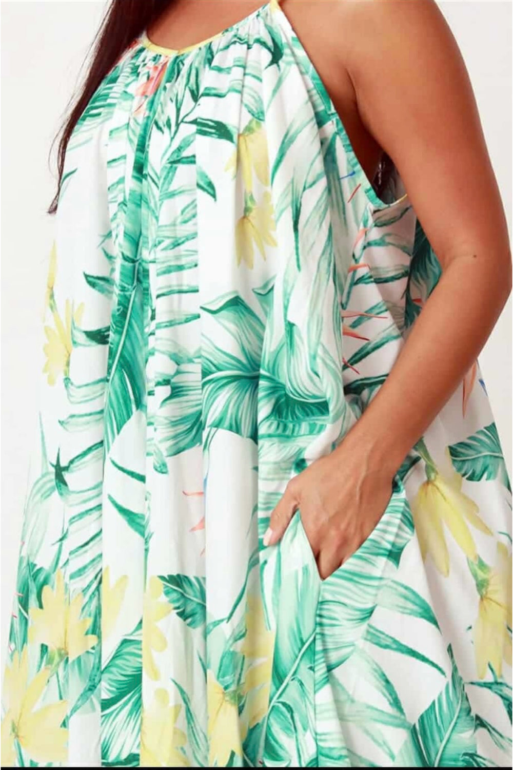 081425 Summer Tropical Printed Sleeveless Maxi Dress One Size Fit