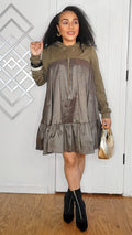 102424 Olive Long Sleeve Oversize Hooded Sweater Top/Dress