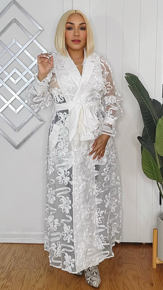 010925 White Long Sleeve Self Tie Up Maxi Dress