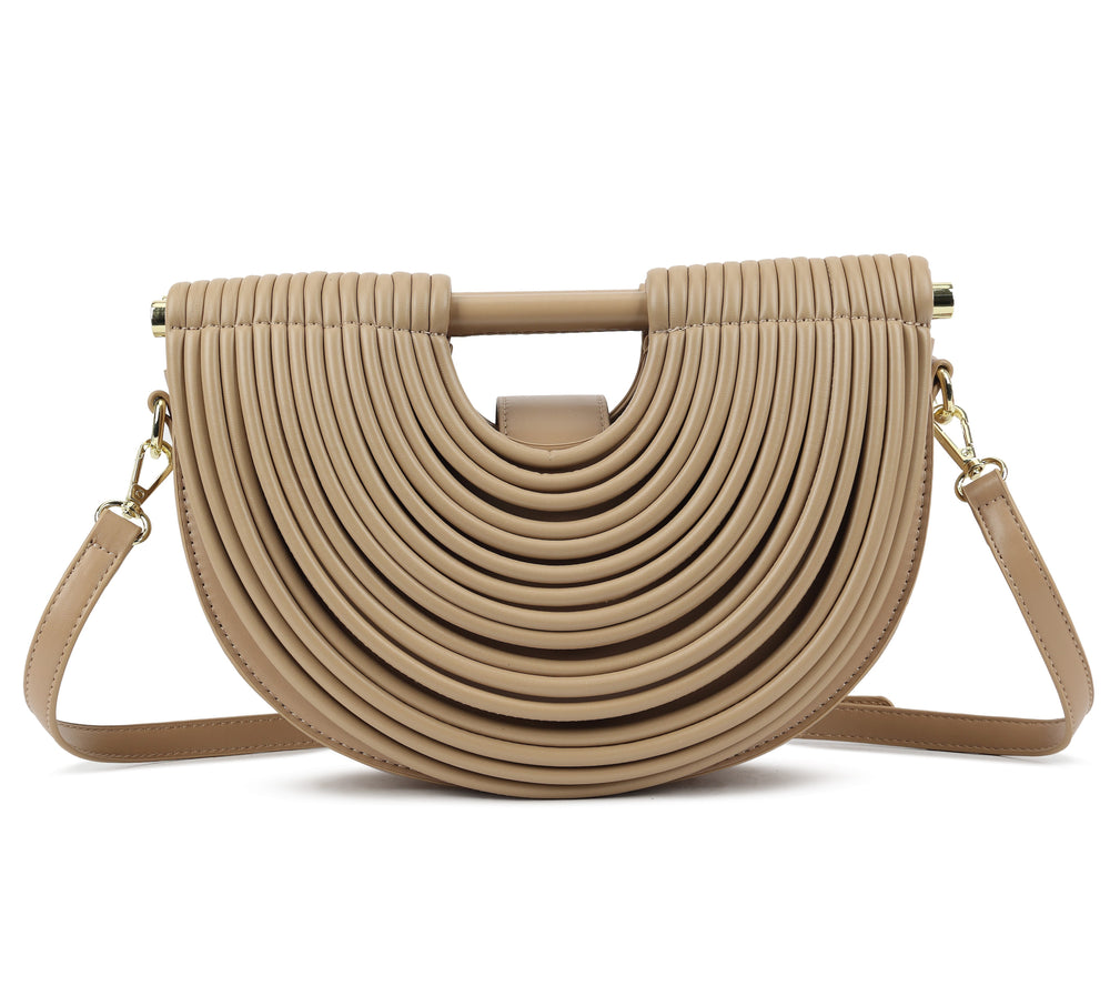 082125 Metallic Sculpted Crescent Shoulder Bag