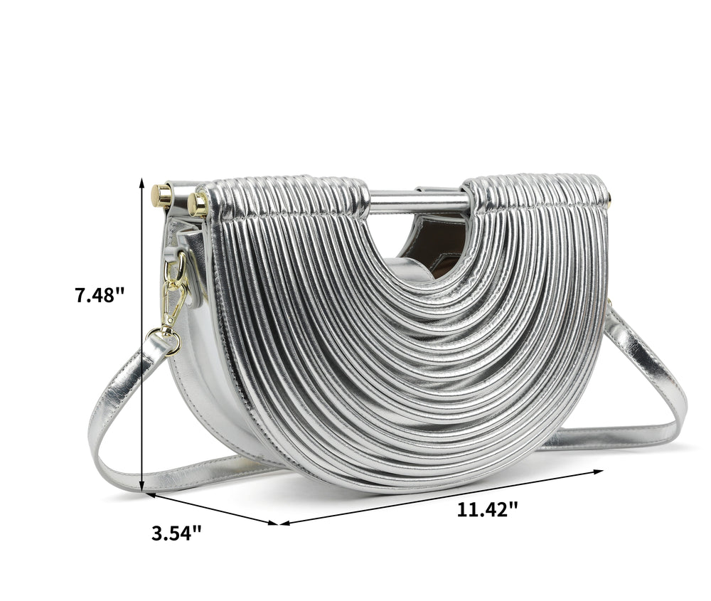 082125 Metallic Sculpted Crescent Shoulder Bag