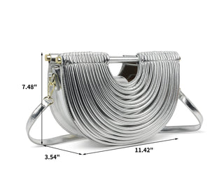 082125 Metallic Sculpted Crescent Shoulder Bag