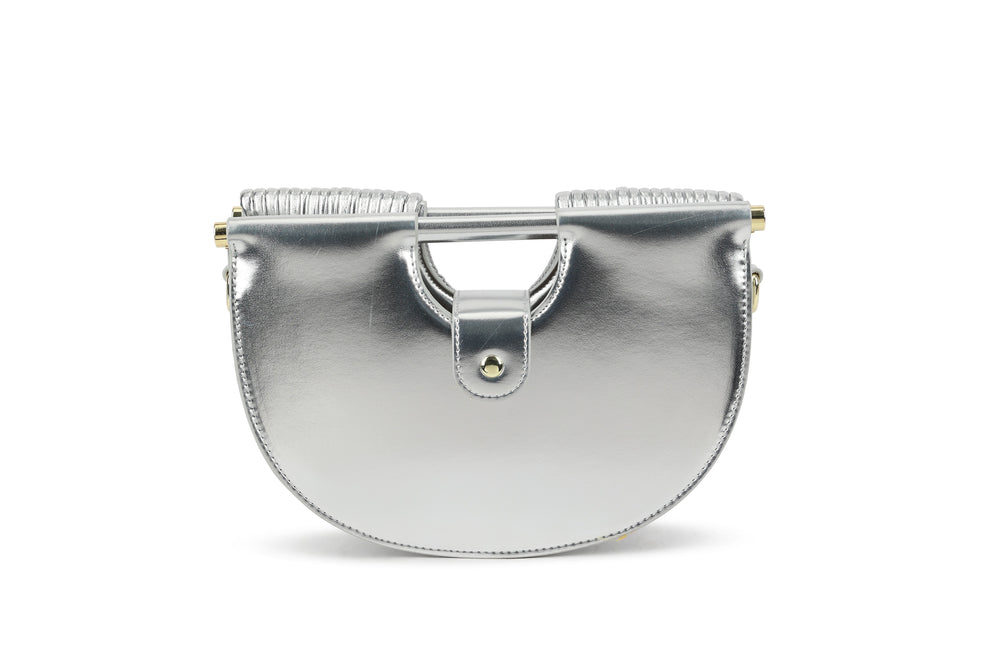 082125 Metallic Sculpted Crescent Shoulder Bag