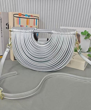 082125 Metallic Sculpted Crescent Shoulder Bag