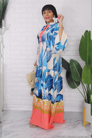 060624 The cream and Blue Florals Bohemian Maxi Dress