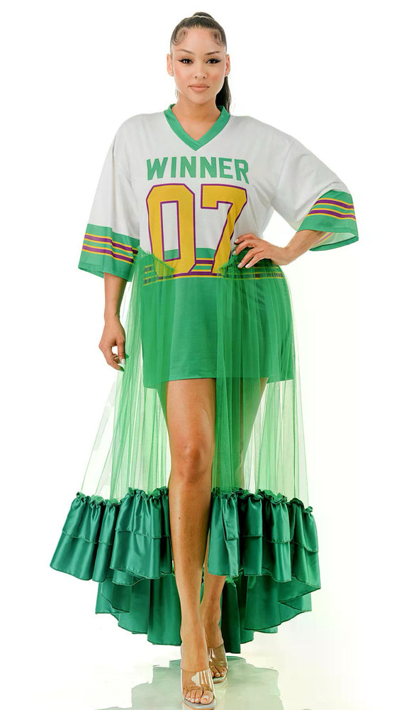 072925 The Jersey Top Ruffle Hem Panel Oversized Dress Top- Green