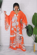 060624 The Orange and Cream Florals Bohemian Maxi Dress