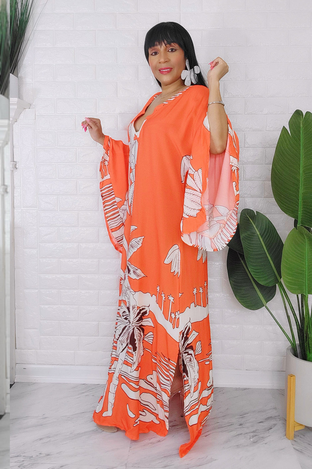 060624 The Orange and Cream Florals Bohemian Maxi Dress