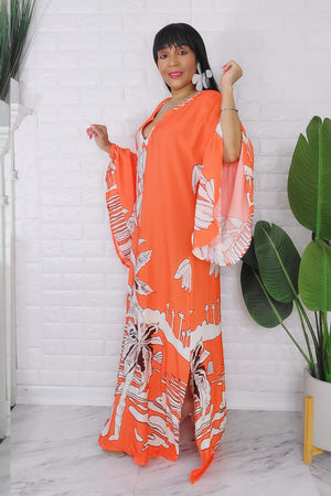 060624 The Orange and Cream Florals Bohemian Maxi Dress