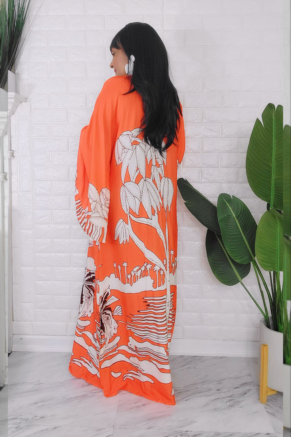 060624 The Orange and Cream Florals Bohemian Maxi Dress