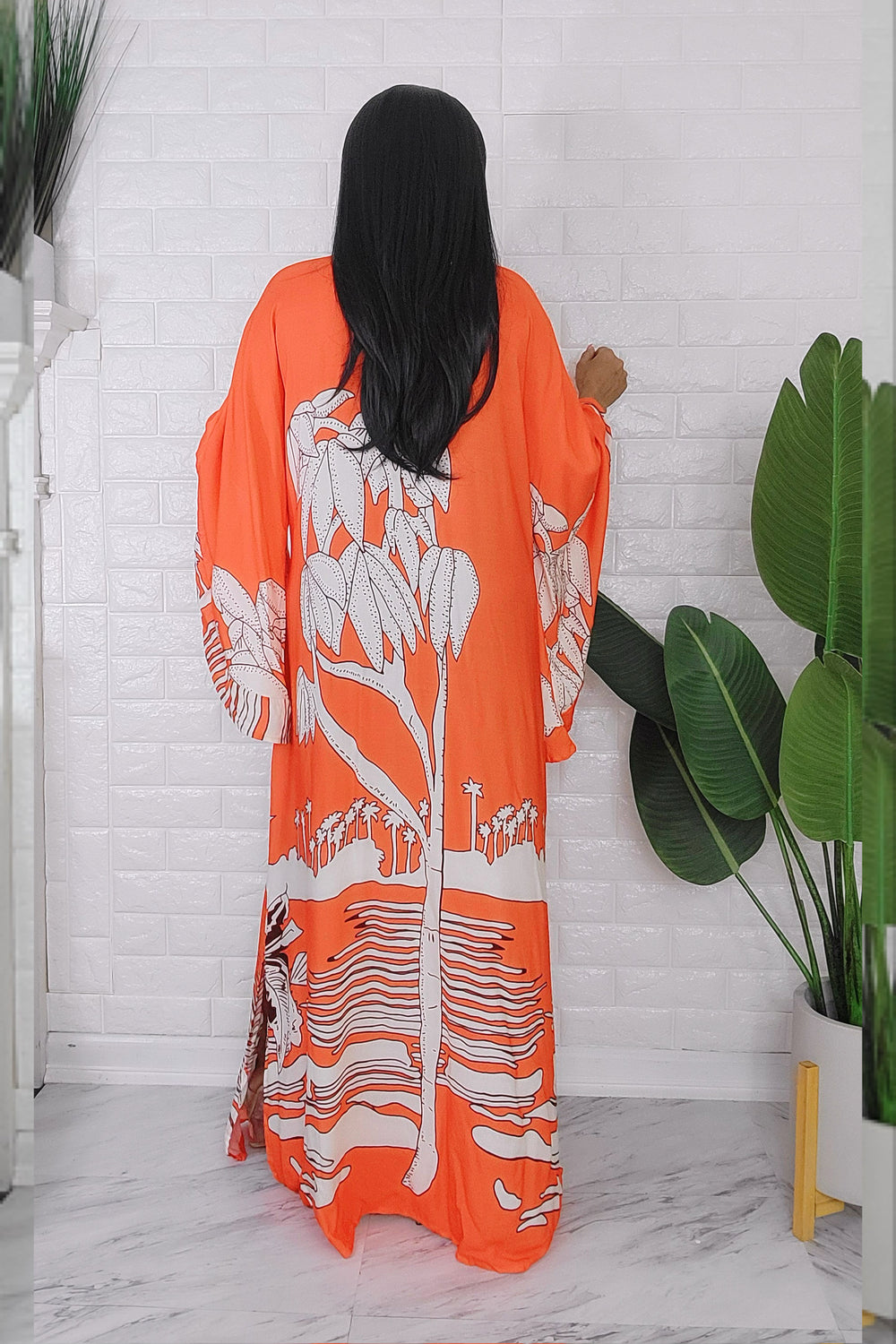 060624 The Orange and Cream Florals Bohemian Maxi Dress