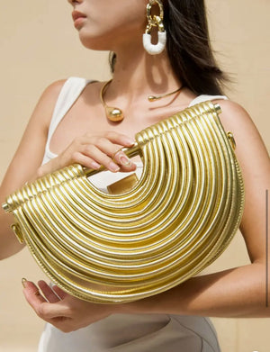082125 Metallic Sculpted Crescent Shoulder Bag
