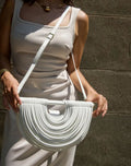 082125 Metallic Sculpted Crescent Shoulder Bag