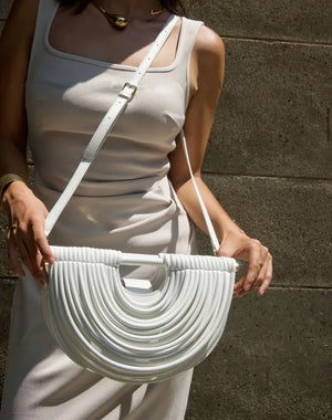 082125 Metallic Sculpted Crescent Shoulder Bag