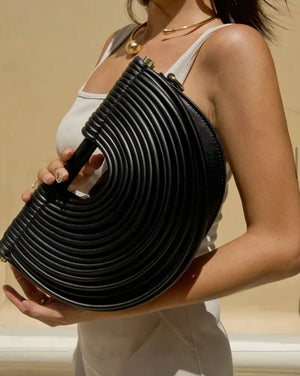 082125 Metallic Sculpted Crescent Shoulder Bag