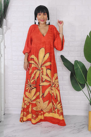 060624 The Orange and Yellow Florals Bohemian Maxi Dress