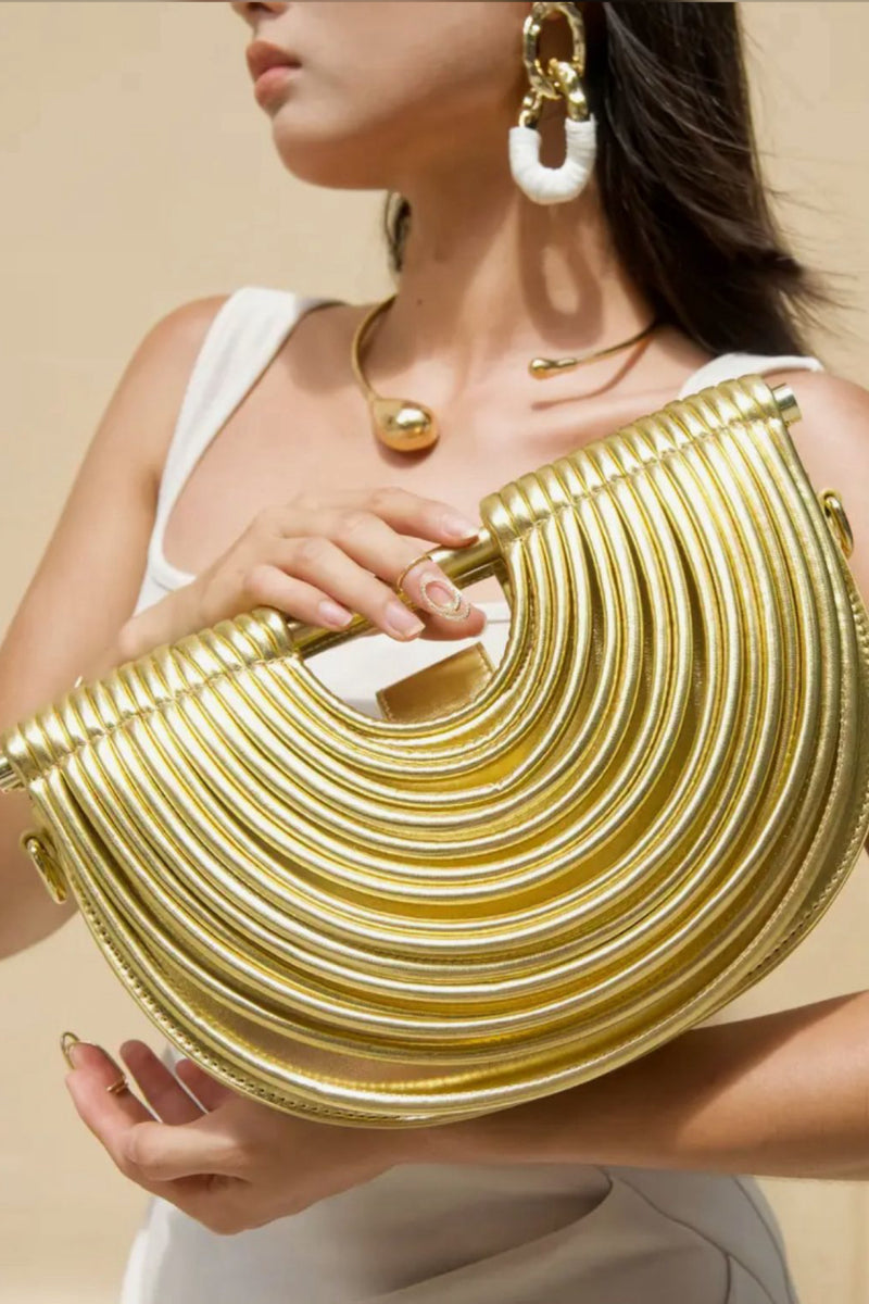 082125 Metallic Sculpted Crescent Shoulder Bag