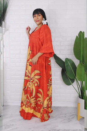 060624 The Orange and Yellow Florals Bohemian Maxi Dress