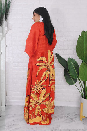 060624 The Orange and Yellow Florals Bohemian Maxi Dress