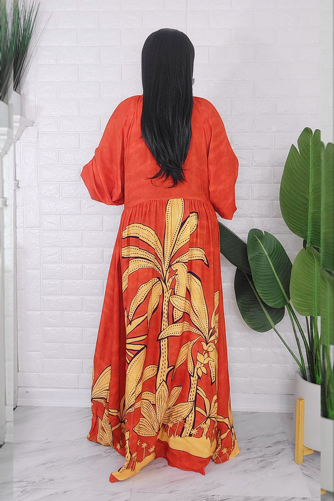 060624 The Orange and Yellow Florals Bohemian Maxi Dress