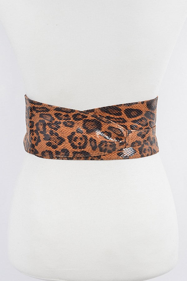 090925 Faux Leopard Print Kimono Belt