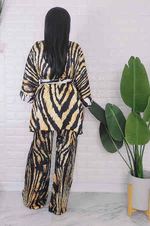 061724 Fuschia Animal Print Short Kimono & Pant Set