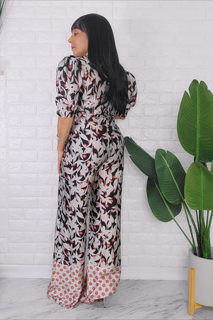 062624 The Brown Print Crop Top with Palazzo Pant Set